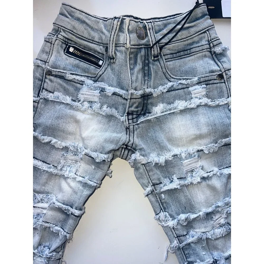 Boys Rockstar Original 2T Blue Sten Stacked Flare Jeans Distressed Denim